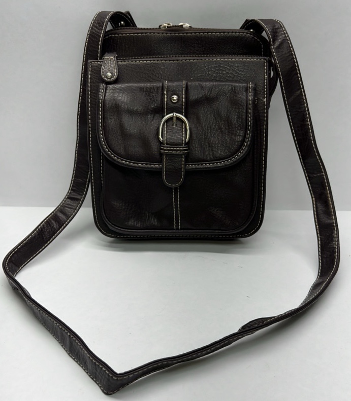 Brown Crossbody Bag Buckle Front Pocket Shoulder Purse Multi Compartment