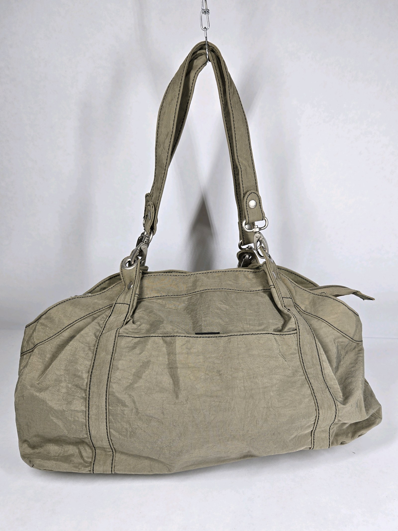 Khaki Canvas Shoulder Bag Large Tote Style Handbag Dual Strap
