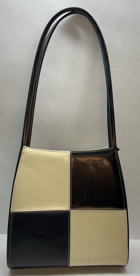 Gucci Shoulder Bag Black Cream Colorblock Slim Strap Purse
