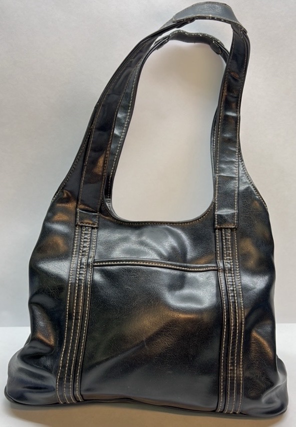 Black Shoulder Bag Faux Leather Tote Purse Double Strap Large