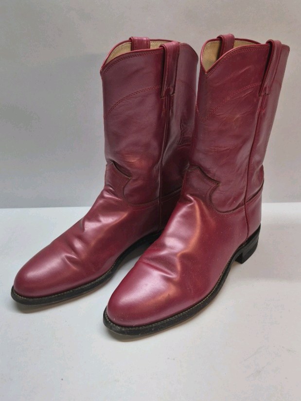 Justin Red Leather Western Cowboy Boots USA Made Pull On Size 8 C