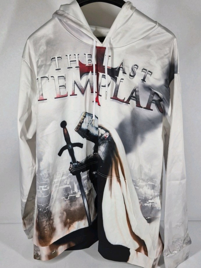 Knights Templar Graphic Hoodie White Pullover Sweatshirt Medieval Sword 3XL