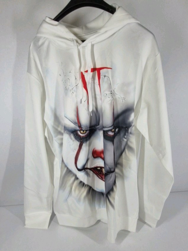 IT Pennywise Graphic Hoodie White Horror Clown Pullover Sweatshirt 2XL