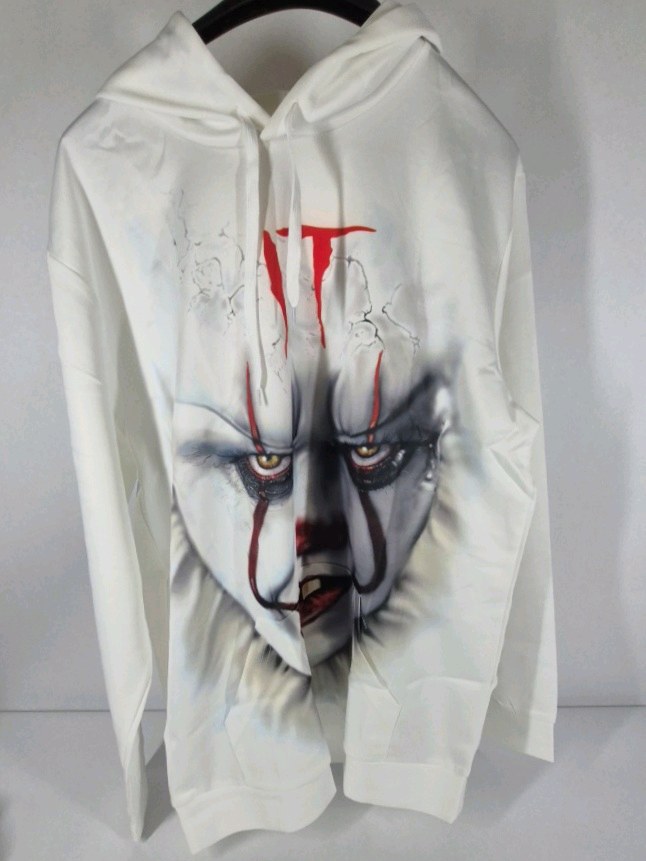 IT Pennywise Graphic Hoodie White Horror Clown Pullover Sweatshirt XXL