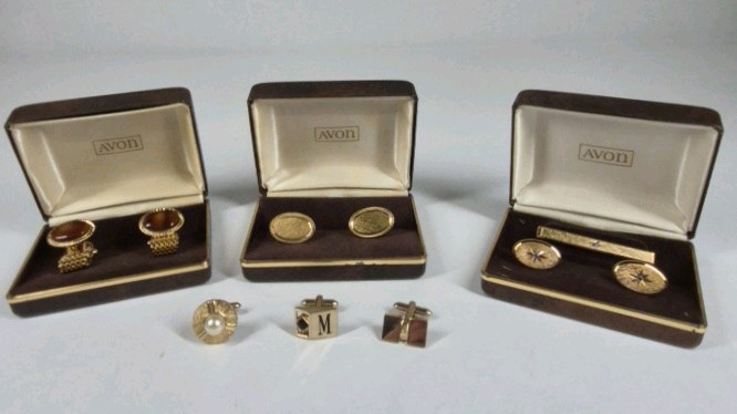 Avon Cufflink Tie Bar Lot Gold Tone Mens Jewelry Sets Vintage Style