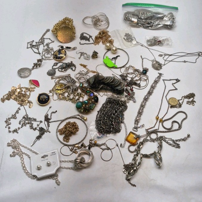 Mixed Costume Jewelry Lot Necklaces Bracelets Earrings Rings Charms Assorted