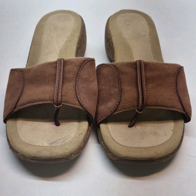 Merrell Leather Slide Sandals Brown Comfort Footbed Slip On Womens