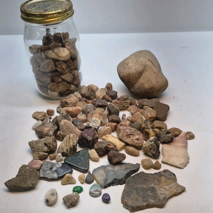 Mixed Natural Stone Rock Collection Jar Polished Rough Specimens Assorted
