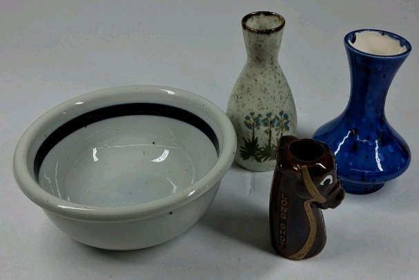 Mixed Ceramic Pottery Vase Bowl Lot Mini Bud Vases Dog Figurine