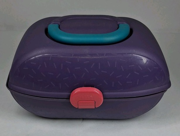 Plastic Lunch Box Case Purple Teal Pink Latch Handle Storage Carrier