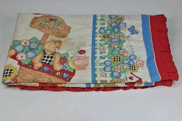 Country Floral Teddy Bear Valance Curtain Ruffle Trim Cottage Kitchen Decor