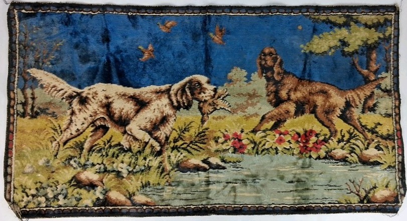 Vintage Woven Tapestry Wall Hanging Dogs Floral Landscape Textile Art