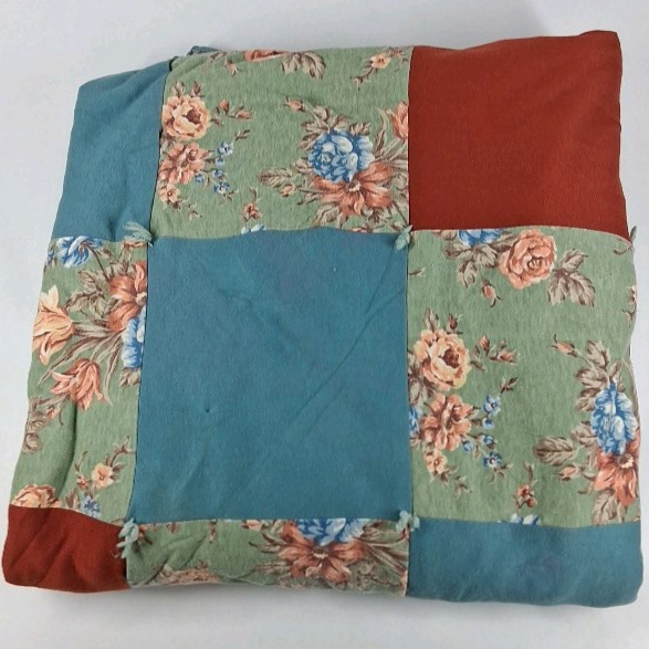 Patchwork Quilt Blanket Floral Cotton Blue Green Throw