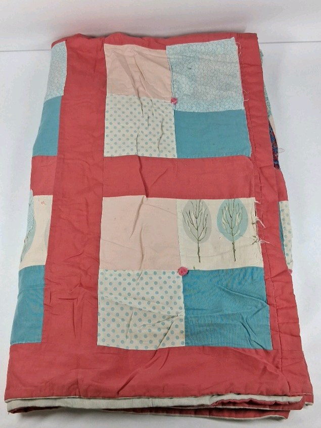 Patchwork Quilt Blanket Pink Blue Floral Cotton Throw