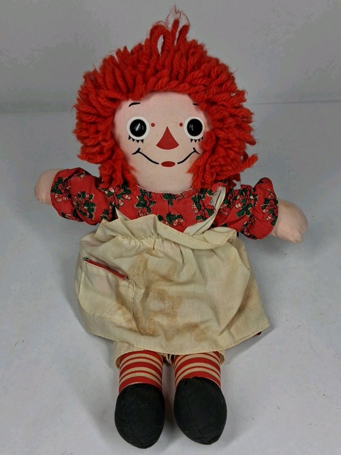 Vintage Raggedy Ann Doll Red Yarn Hair I Love You Heart Dress