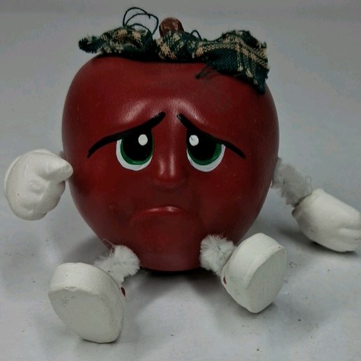 Vintage Anthropomorphic Apple Figurine Planter Sad Face Ceramic Decor