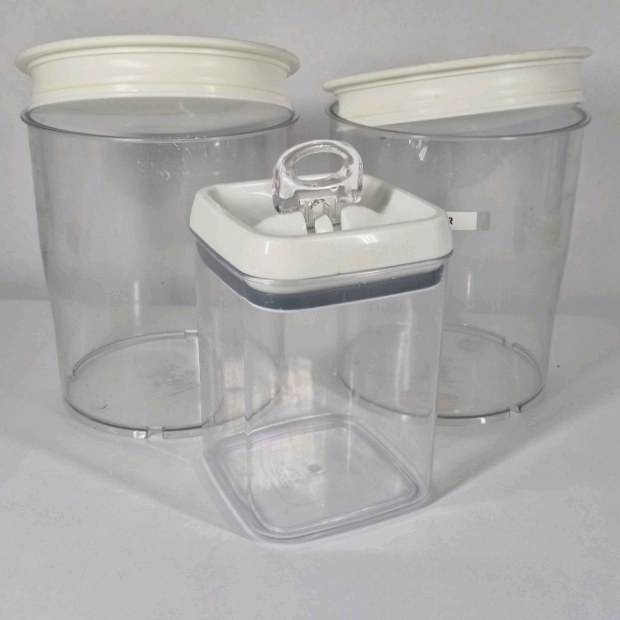 Clear Plastic Kitchen Storage Canister Set White Lids Airtight Containers