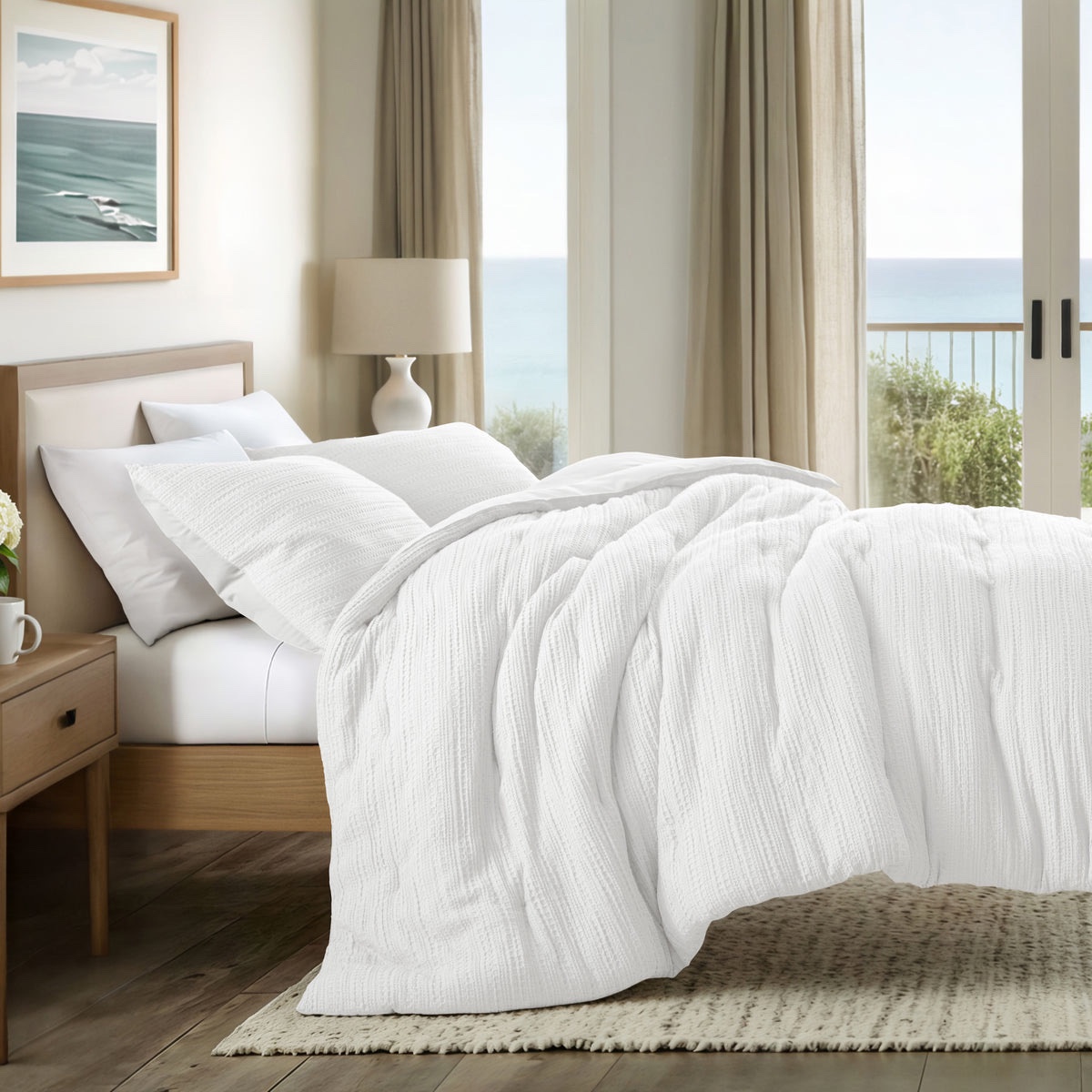 FullQueen Waffle Textured Down-Alternative Comforter Set  Retail $179  1 textured comforter 2 envelope shams