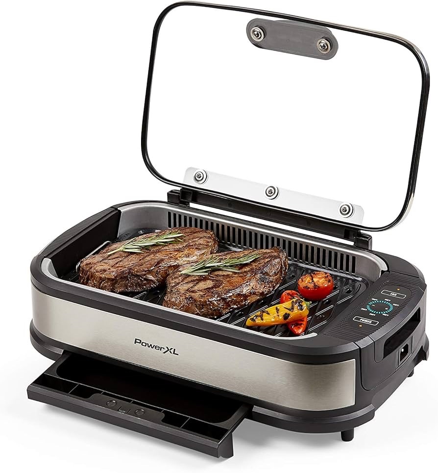 PowerXL Smokeless Grill with Tempered Glass Lid and Turbo Speed Smoke Extractor Technology  Retail $239