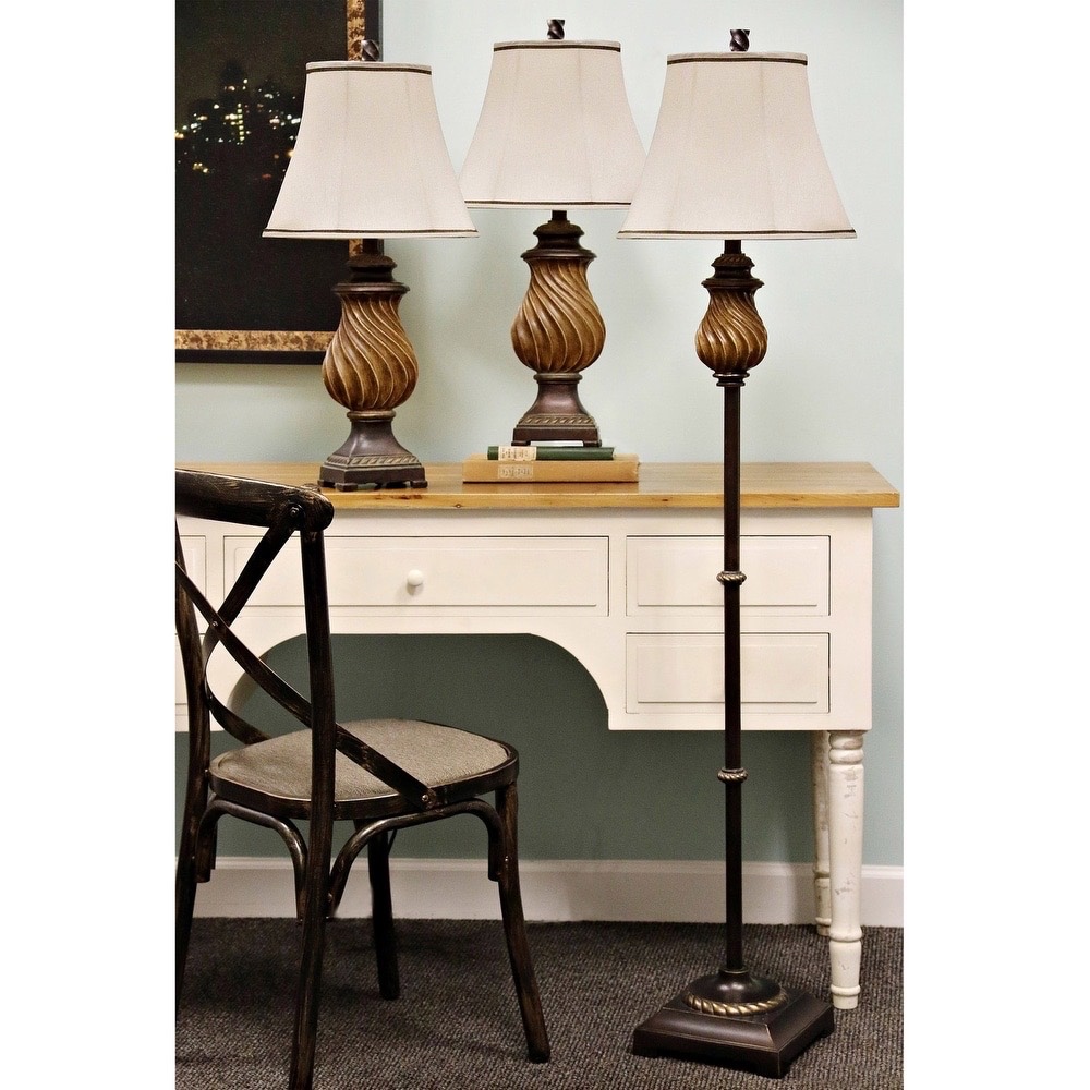 Delacora SC-L81009 Toffee 61 Tall Accent Lamp Set - Includes 2 Table and 1 Floor Lamp with Fabric Shade