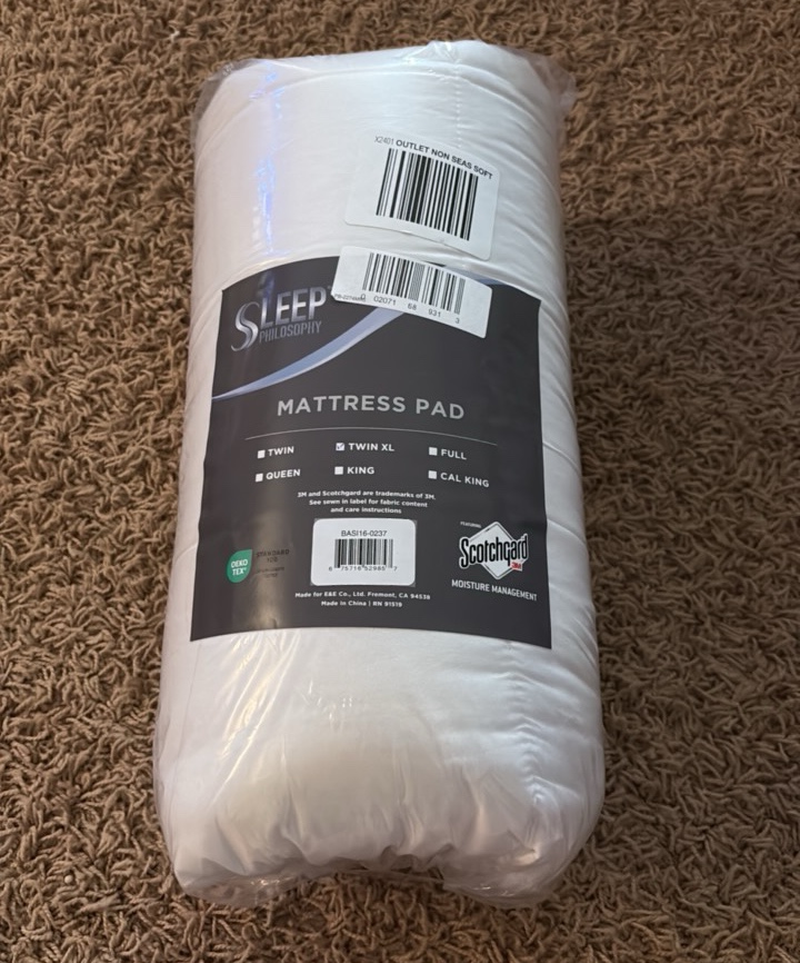 Twin XL  Sleep Philosophy Mattress Pad Twin XL Sized Bed Featuring Scotchgard 3M Moisture Management Technology
