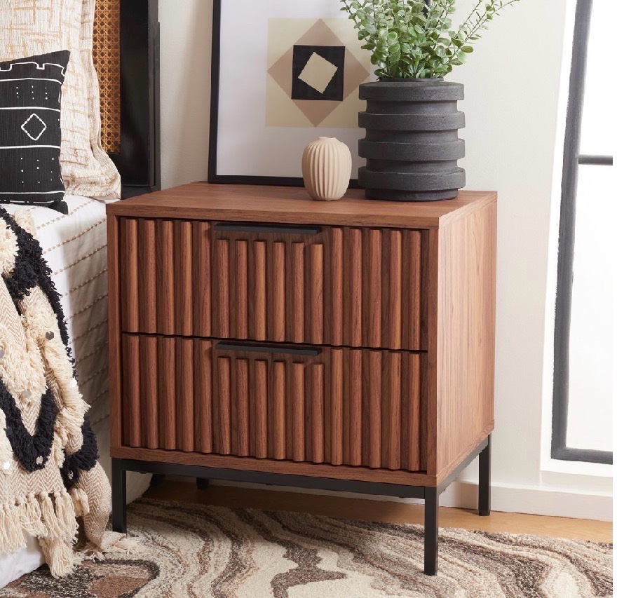 Lylia 2 Drawer Nightstand- NST9605A  Retail $333  Walnut with Black Legs