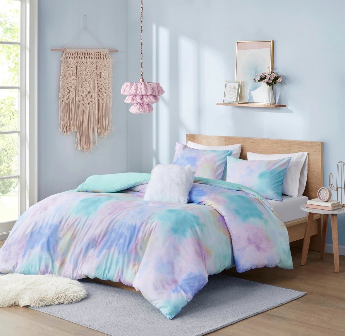FullQueen Intelligent Design Comforter Set, Watercolor Queen Bedding Sets, Tie Dye Comforter Set for Teen Girl & Boys, 4 Pieces Cassiopeia Comforter, Sham, Throw Pillow FullQueen PinkBlue