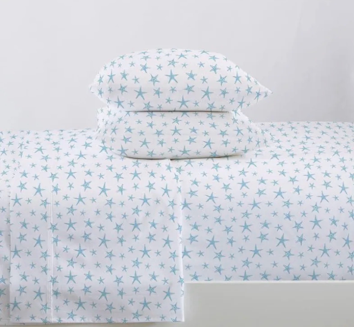 Queen  Great Bay Home Coastal Inspired Microfiber Sheet Set Queen Sized Bed, Starfish - Blue