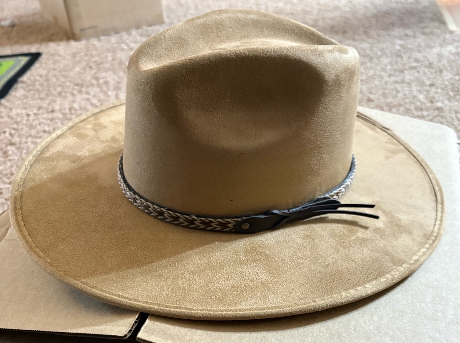 Western Express Designer Cowboy Accessory Hat, Tan Color, Good Qualiry Material With Leather Accents on Base of the Hat, Great Fashion Item For Men or Women