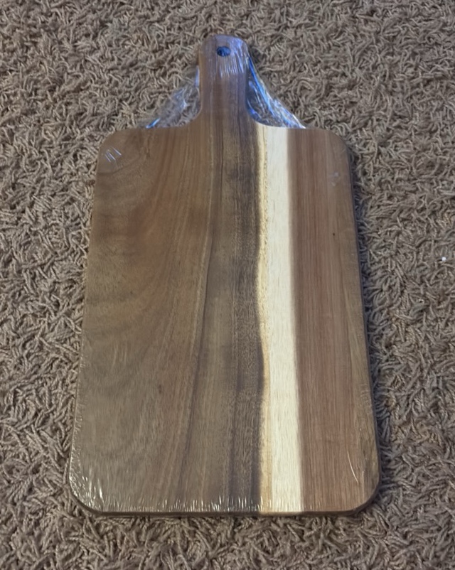 Wooden Charceuteri Board for Entertaining and Parties, Multi-Colored Stained Wood, Still in Original Plastic Wrap