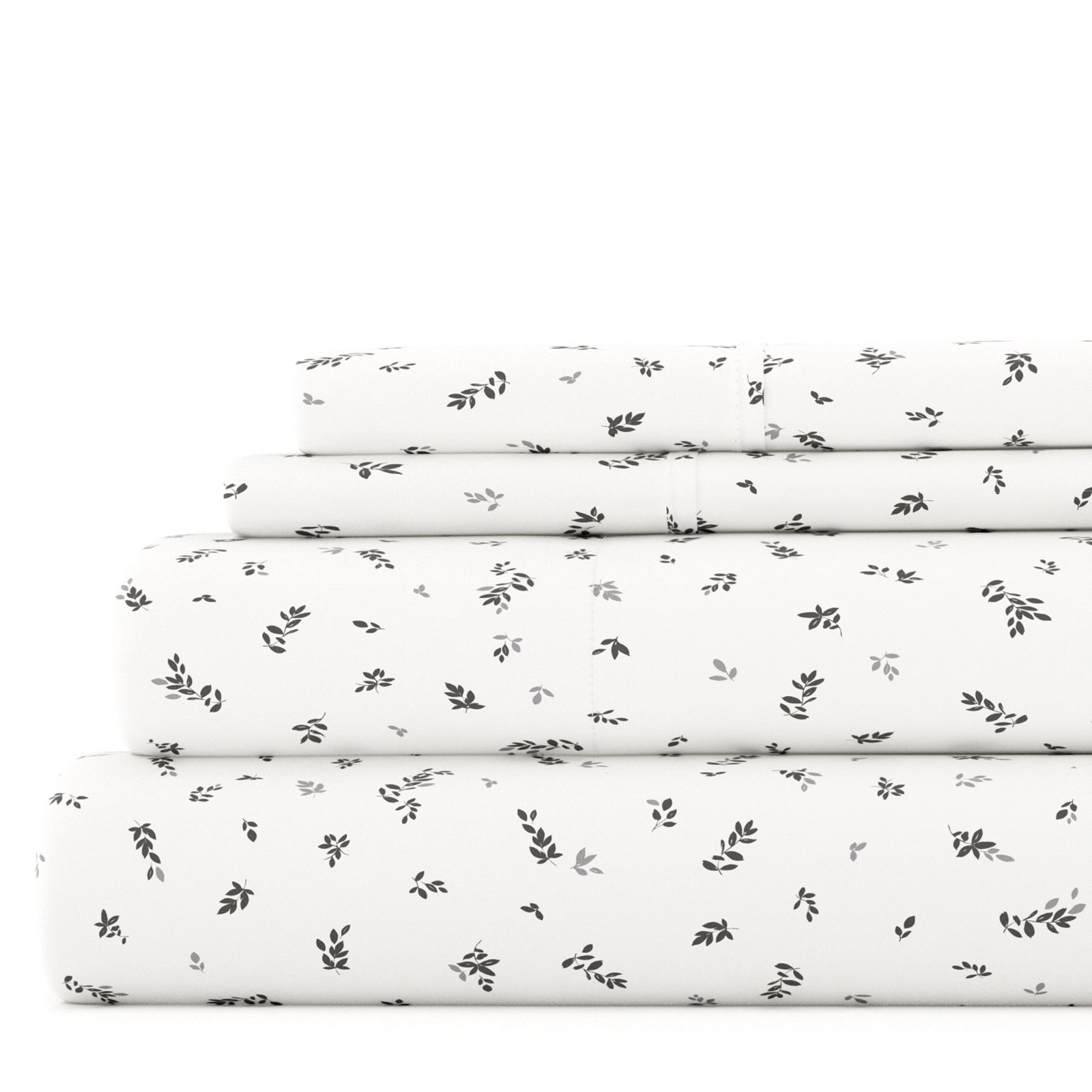 King - Spotted Leaves 4-Piece Patterned Sheet Set - 1 Fitted Sheet, 1 Flat Sheet, 2 Pullow Cases
