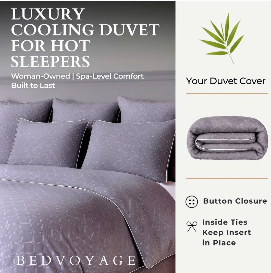 King  Bamboo Duvet Cover  108x96  Hidden Button Closure and Inside Corner Ties  Retail $220  Color Gray Tone