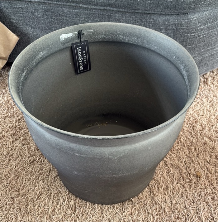 Natural IronStone GardenFlower Pot 14-Inches Wide 3.6 Gallon Dark Brownish Gray Color