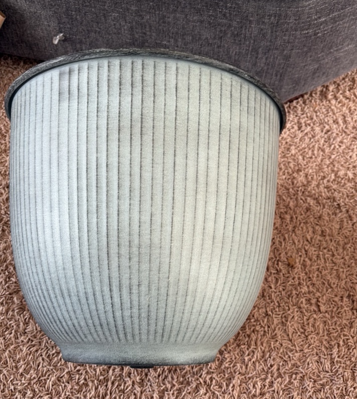 Natural IronStone GardenFlower Pot 14-Inches Wide 6.6 Gallon Blue Steele Color With Decorative Lines