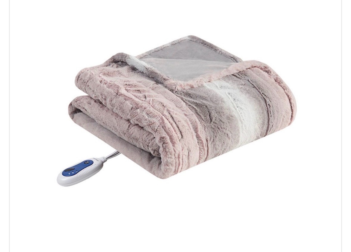 Olliix Beautyrest Zuri Blush Grey Oversized Faux Fur Heated Throw