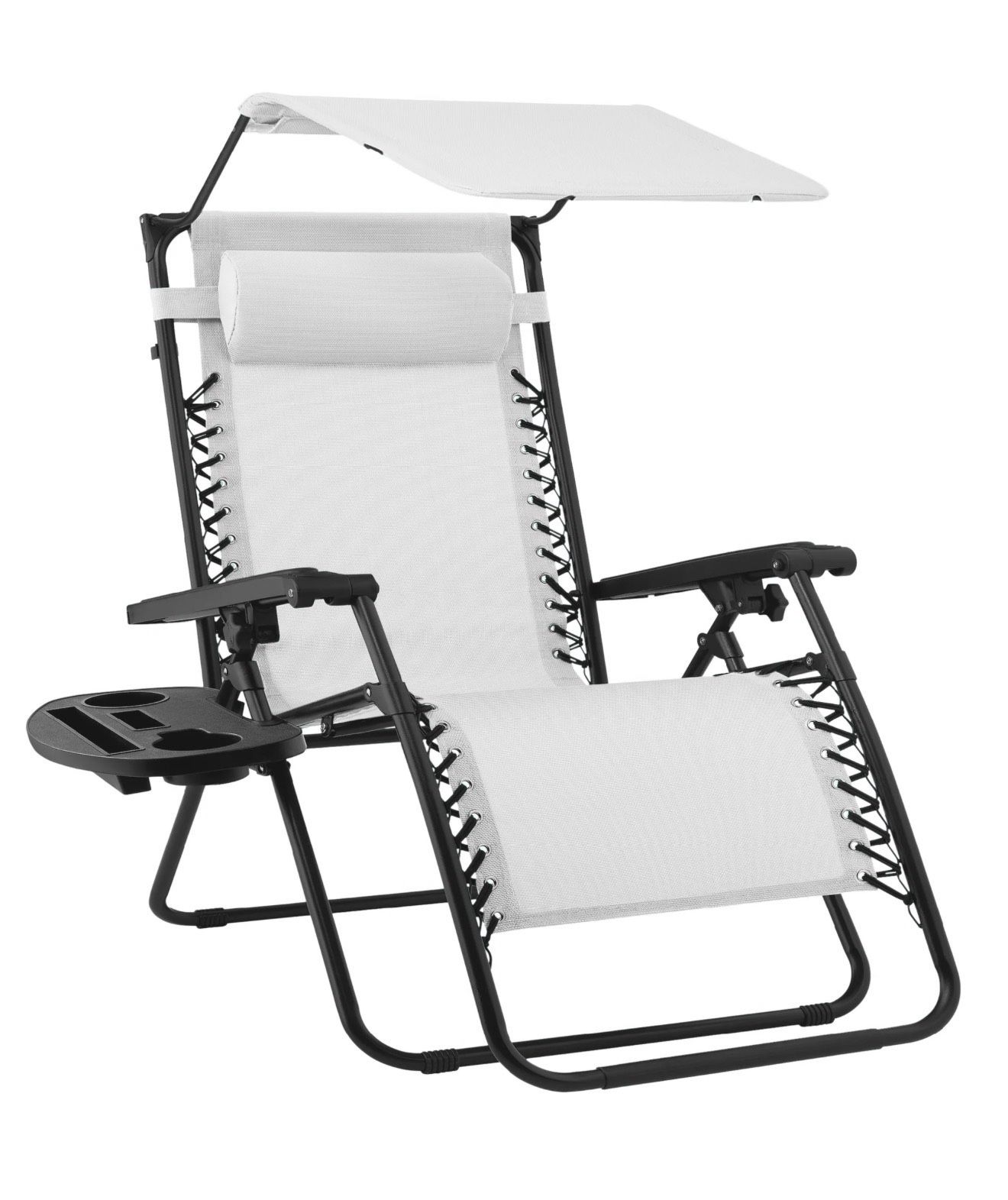 New Folding Zero Gravity Recliner Patio Lounge Chair w/ Canopy, Side Tray