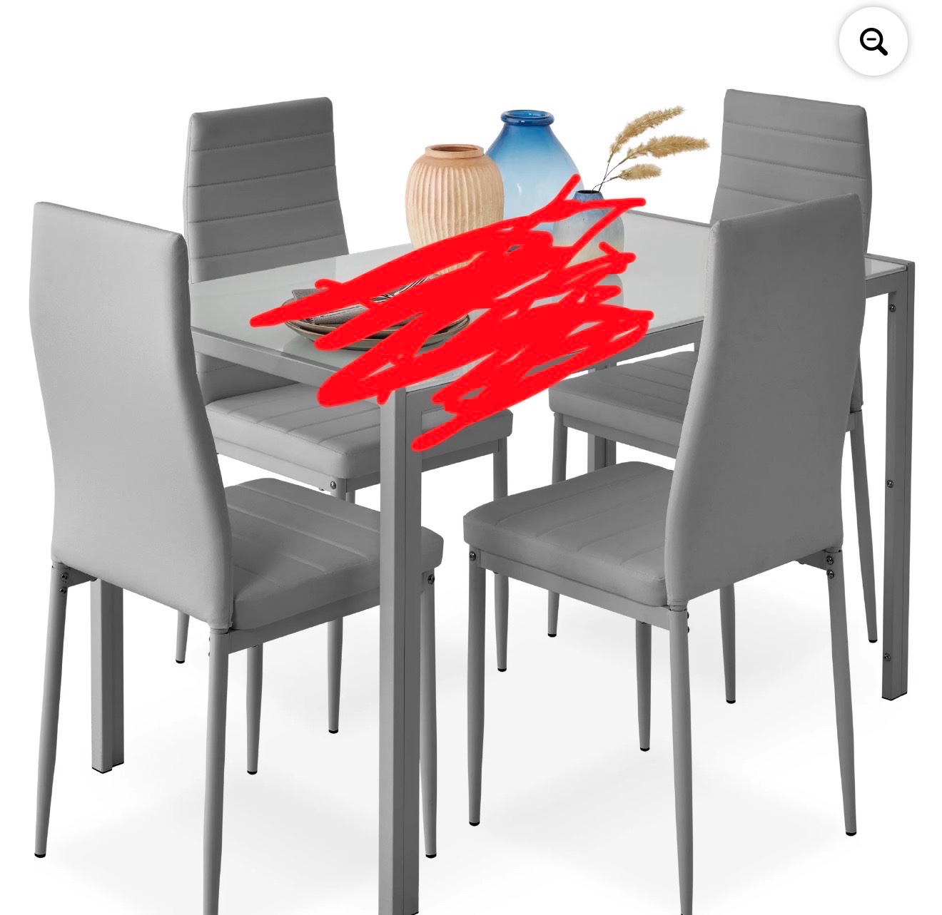 4 Upholstered PU Chairs, Metal Steel Frame - Gray Dining Chairs