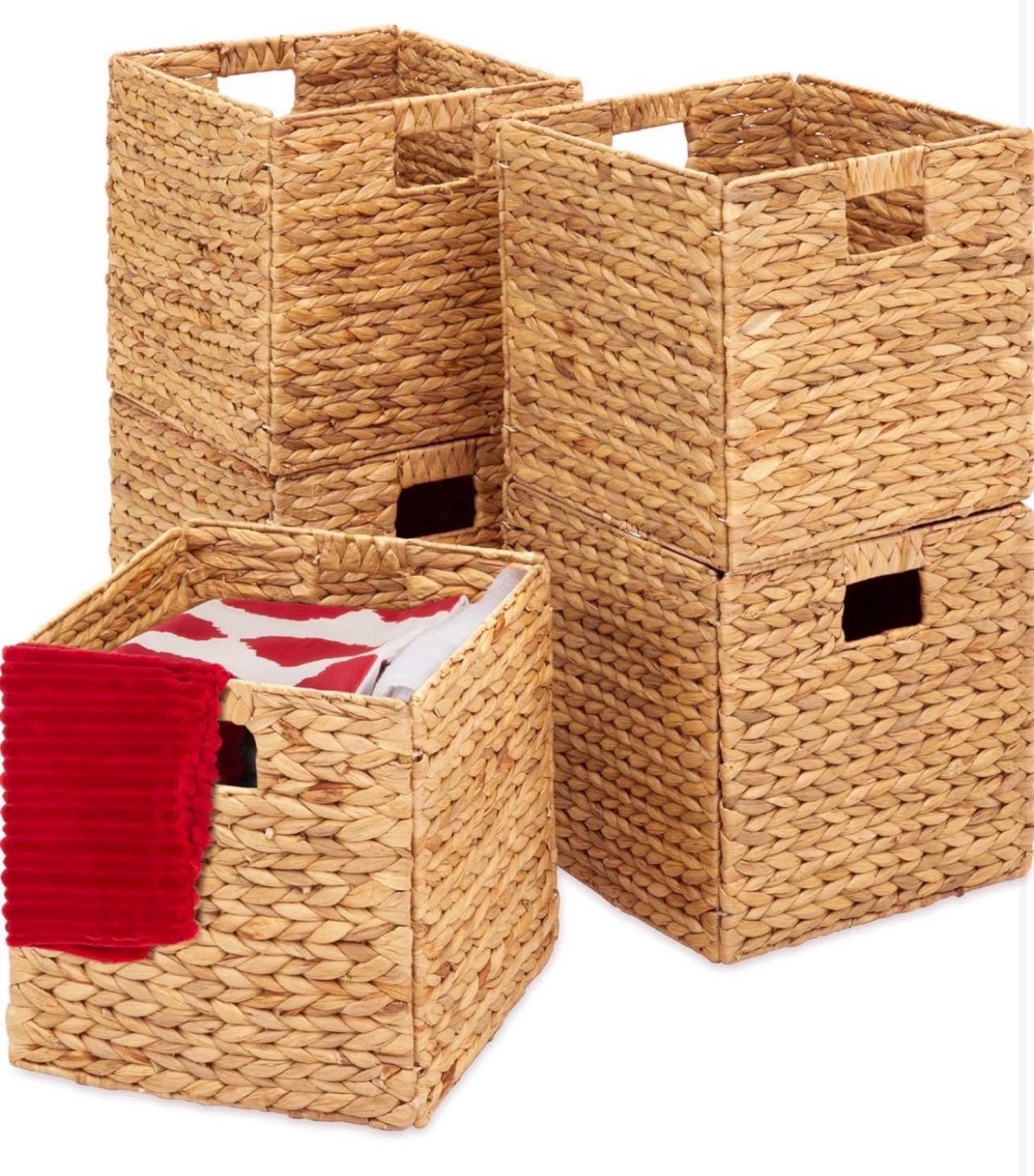 13x13in Pack of 5 Cube Storage Baskets - see description , Water Hyacinth Multipurpose Collapsible Organizers
