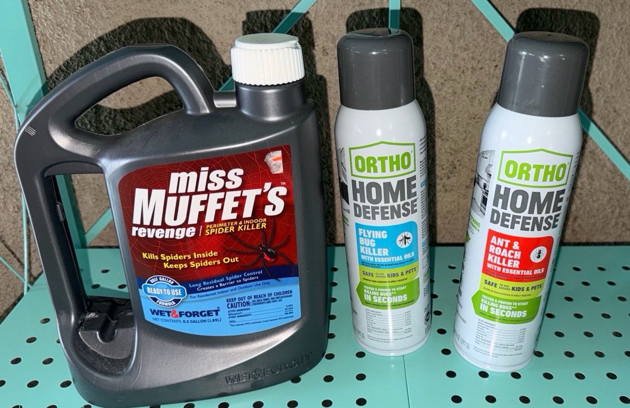 New Miss Muppets Spider killer, Ant & Roach killed & Ortho Home defence flying bug killer