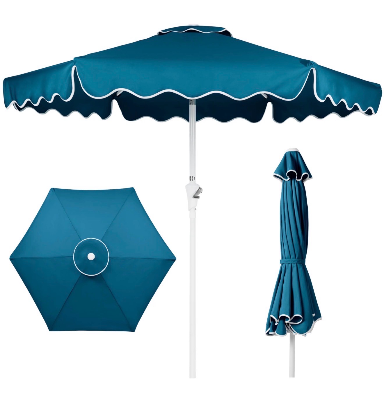 New 7.5ft Patio Market Umbrella,Wavy Trim, UV-Fade-Resistant, Crank & Tilt