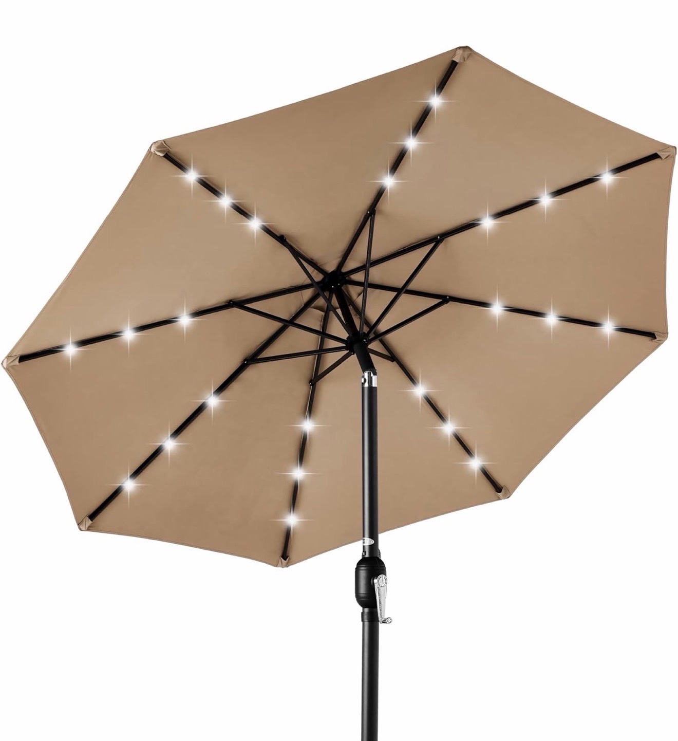 New 10ft Solar Polyester LED Lighted Patio Umbrella wTilt Adjustment and UV-Resistant Fabric