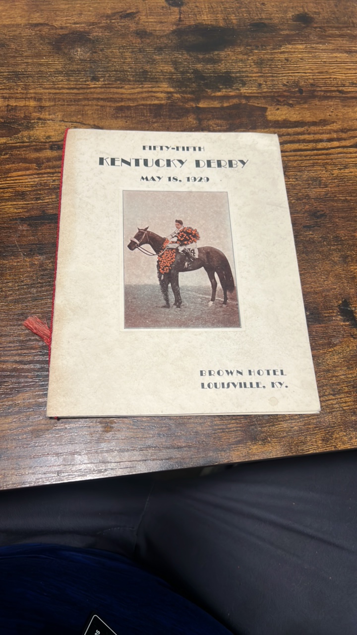 1929 55th Kentucky derby menu from brown hotel Louisville key