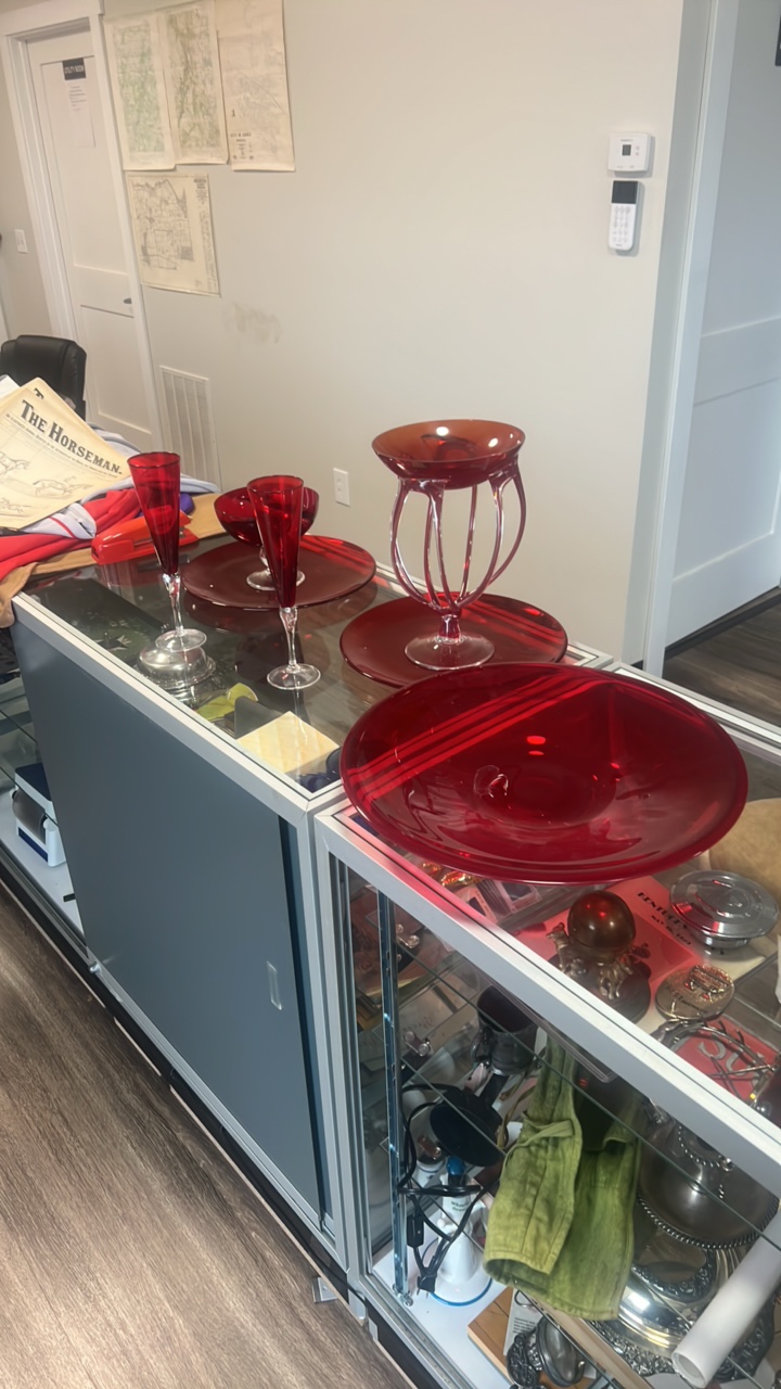 vintage red glassware set