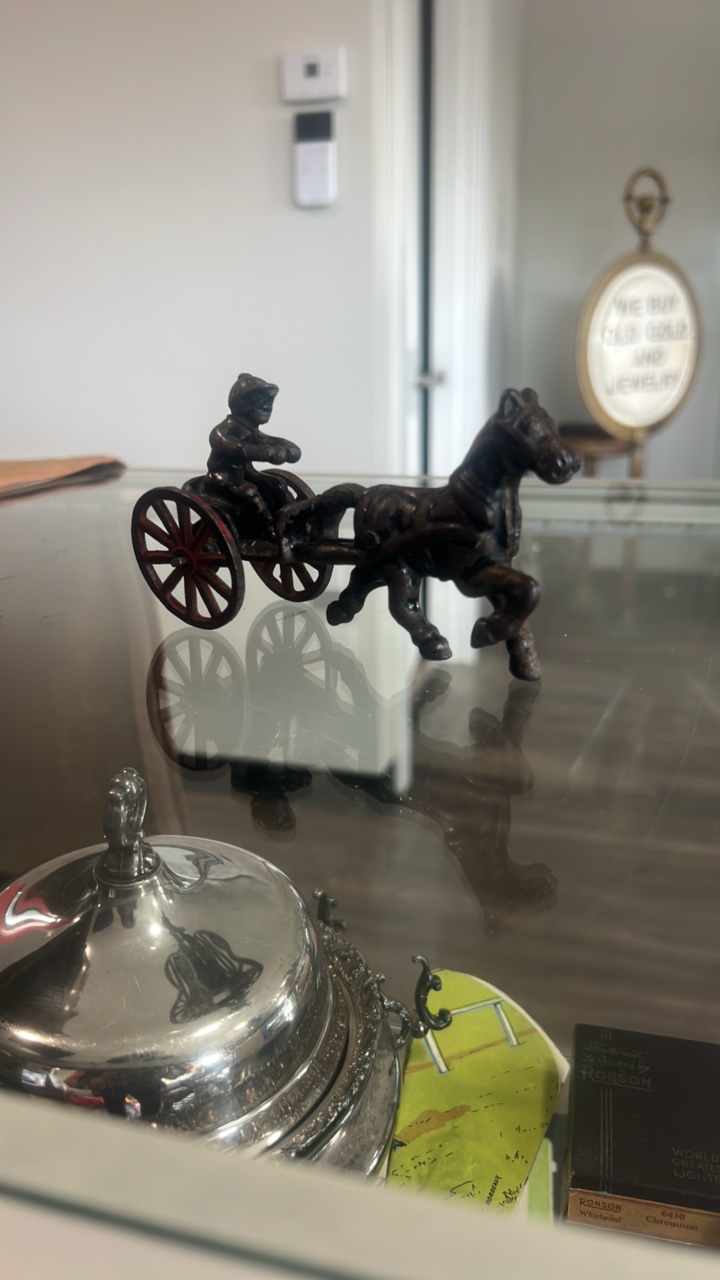 antique cast iron horse trotting toy