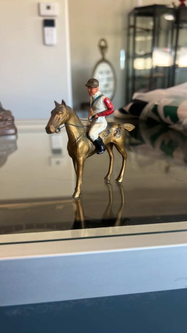 antique Saratoga raceway souvenir horse and jockey toy