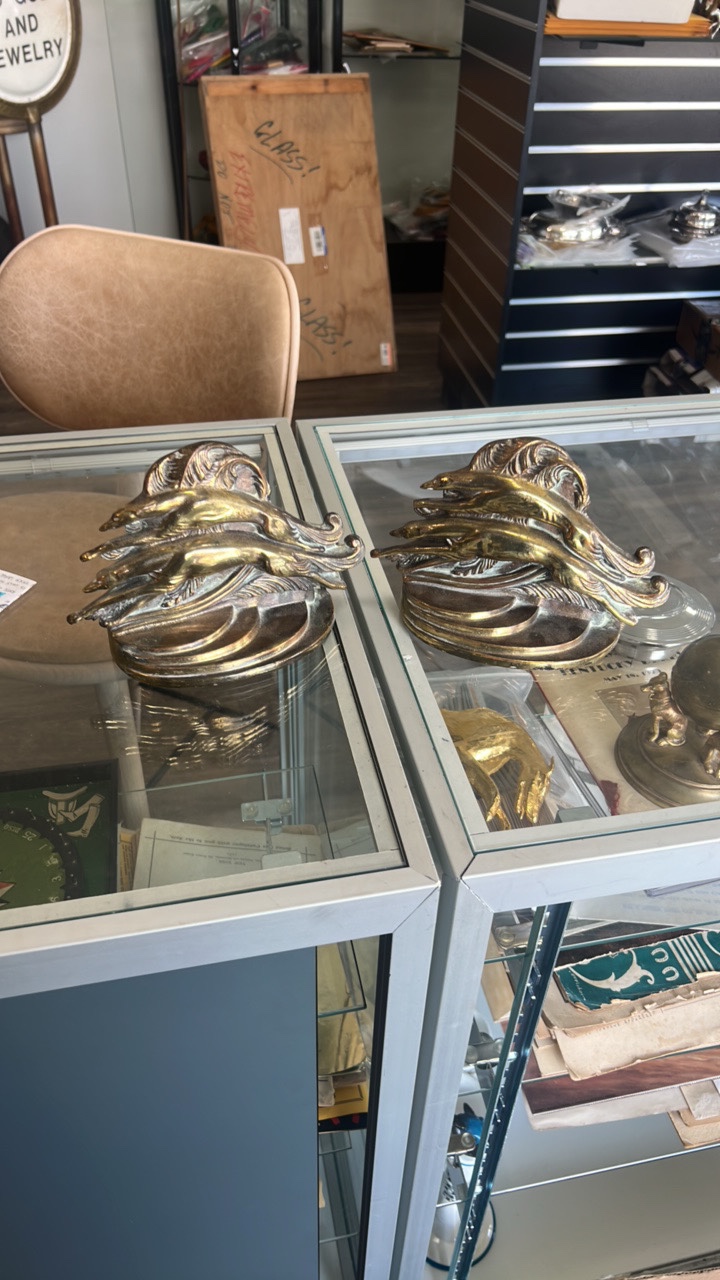 antique brass greyhound themed book ends