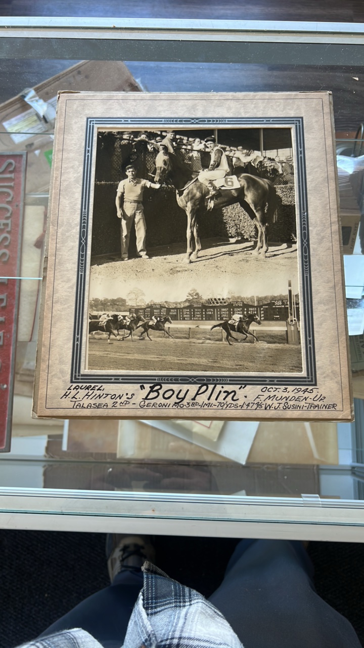 1945 boy plin horse racing photograph