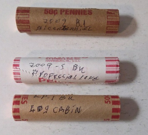 3 Rolls - 2009 Bicentennial Series Lincoln Cents (2009-D-BU-LogCabin)(2009-S-BU-Professional Life) (2009-S-BU-Bicentennial) - UNC.