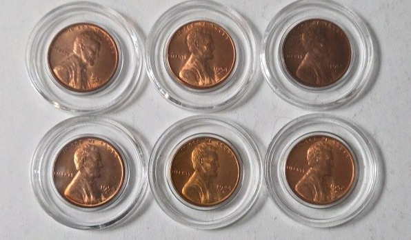 6 AU-BU -Encapsulated Wheat Pennies (1944D, 1952D,1953S,1955S, 1954S,1954S)