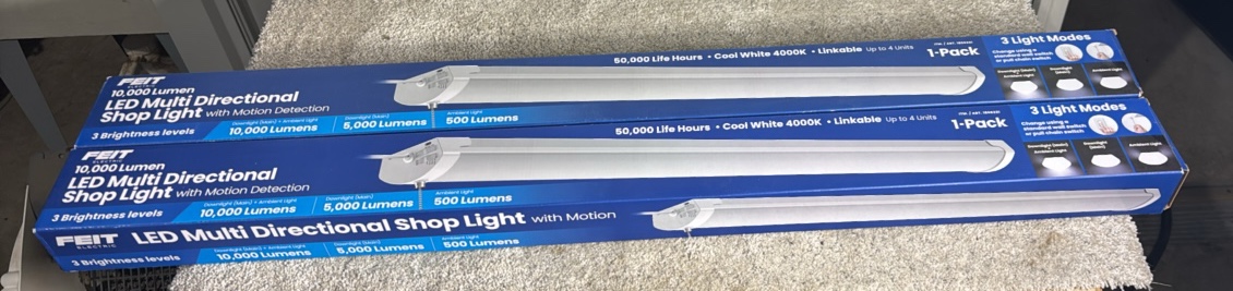 Feit 10,000 Lumen Multi-Directional Shop Light with Motion Detection - 2-Pack - MSRP $80